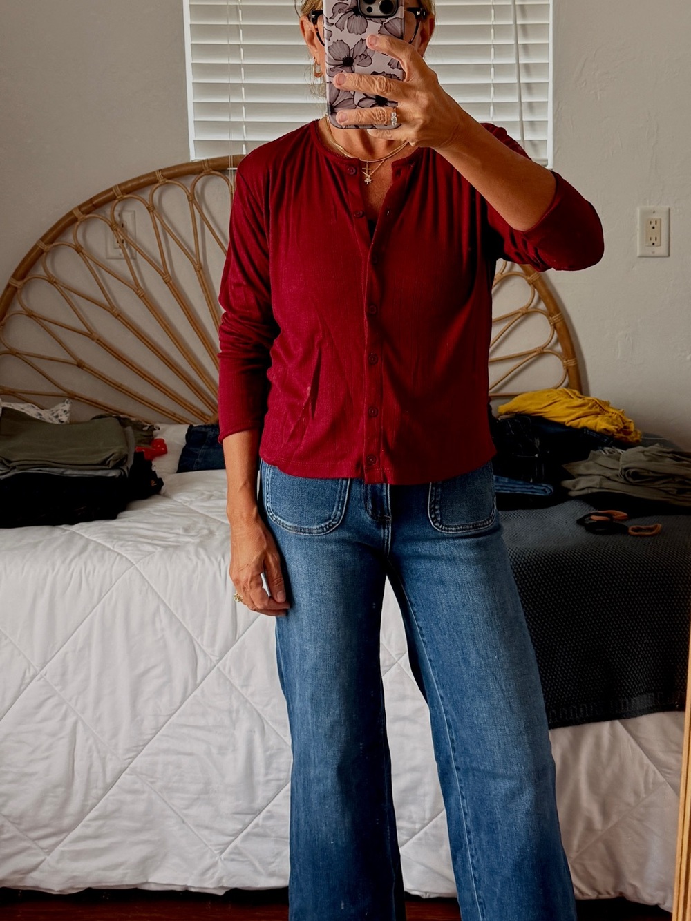 Wild fable Women's Lightweight Button Front Henley Top in Burgundy